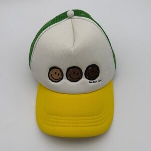 Ron Bass Smiley Face Trucker Hat Green Yellow White Colorblock Snapback Cap